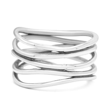 Vintage Five-Row Wavy Stackable New Designs Oxidized Band Thumb Ring